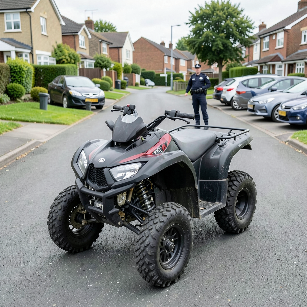 Quad bike rider stopped with 18-month-old child on front in Holme Wood